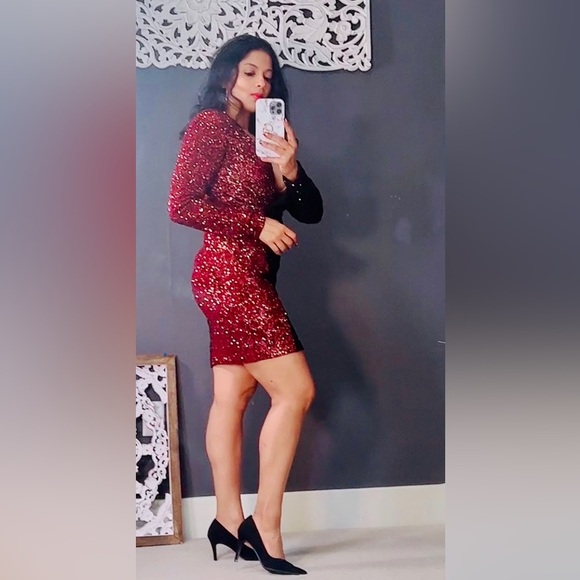 Express special edition sequin color block mini wrap dress - Picture 7 of 12